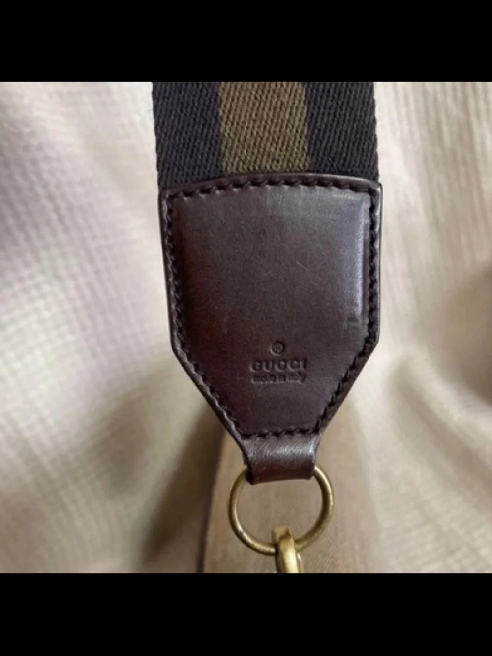 Gucci Taupe Canvas Shoulder Bag with Dark Brown Trim